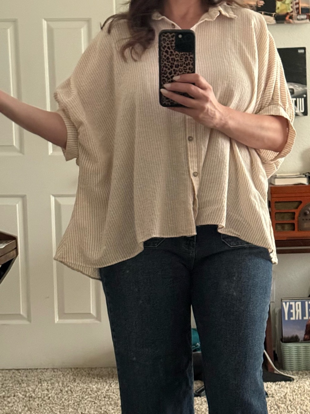 Mustard Seed Flowy Striped Casual Button-Down Shirt
